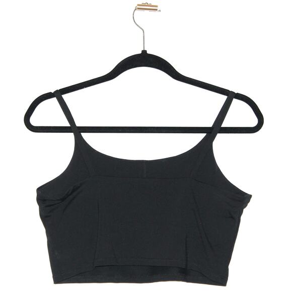 Black Crop Top with Shelf Support Bra Attached - Picture 2 of 3